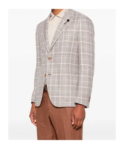 Lardini Checked Single-breasted Jacket In Neutral