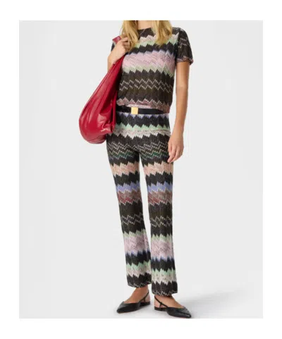 Missoni Zigzag Flared Trousers Textured Metallic Threads In Black