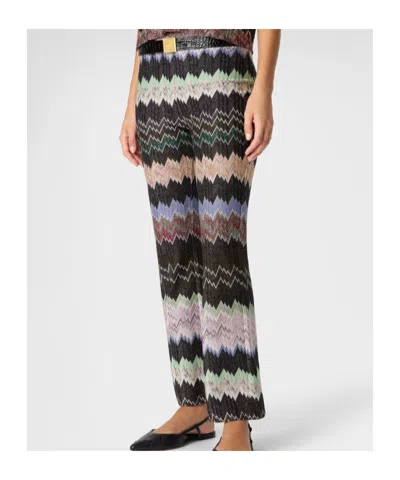 Missoni Zigzag Flared Trousers Textured Metallic Threads In Black
