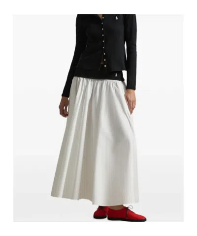 Polo Ralph Lauren Contrast-waistband A-line Skirt In White In Black