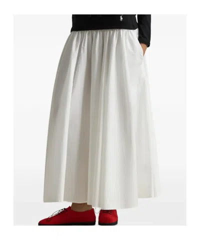 Polo Ralph Lauren Contrast-waistband A-line Skirt In White In Black