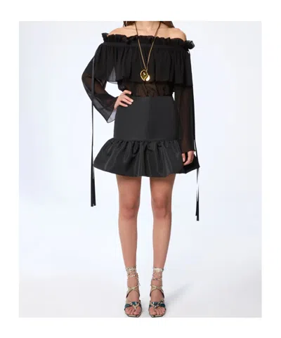 Nina Ricci Midi Skirt Featuring Ruffled Hem Detail In Black