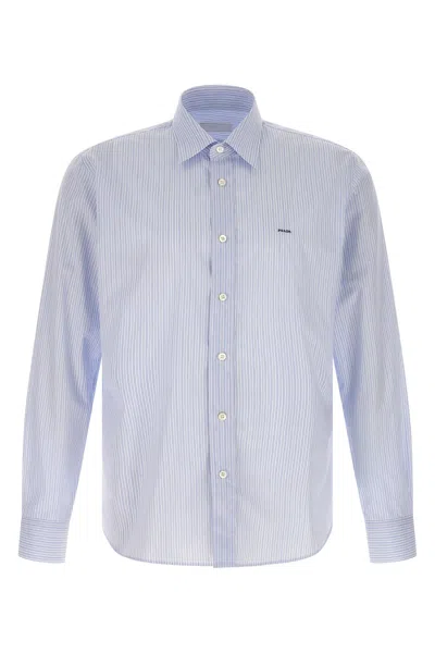 Prada Striped-pattern Long-sleeve Shirt In Blue