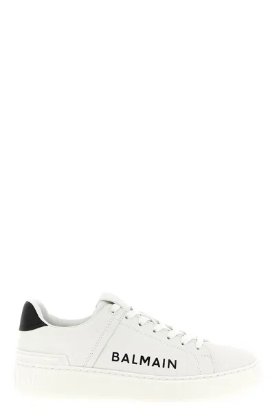 Balmain Calfskin Logo Motif Lace-up Sneakers With Black Heel Counter In Multi