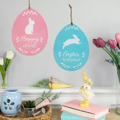 Northlight Easter Egg Metal Wall Signs In Pink