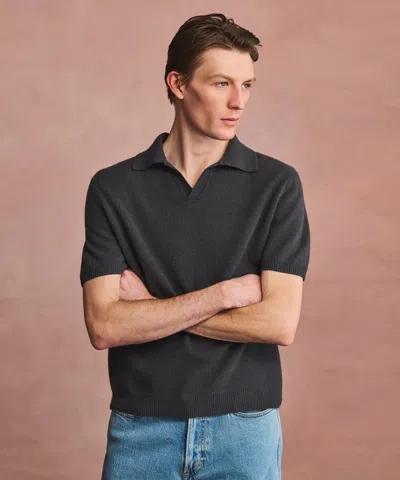 Naadam Lightweight Cashmere Short Sleeve Polo In Black