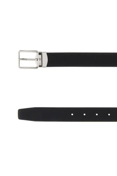 Montblanc Leather Reversible Belt Adjustable Length Textured In Black
