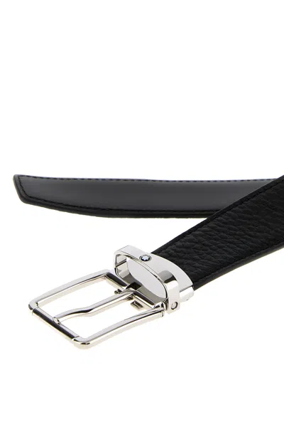 Montblanc Leather Reversible Belt Adjustable Length Textured In Black