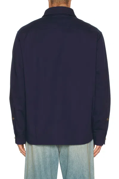 Valentino Cotton Gabardine Shirt Jacket With Vgold In Blue