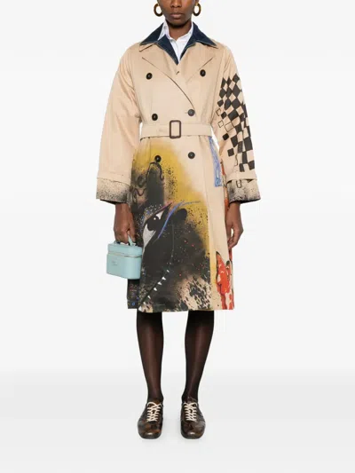 Weekend Max Mara Belted Graphic Coat In Neutral