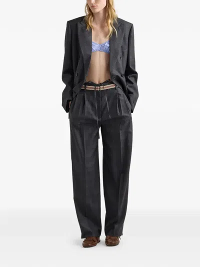 Prada Double-breasted Checked Wool Jacket In Gray