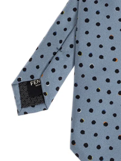 Fendi Falena Micro Dots Pattern Silk Tie In Blue