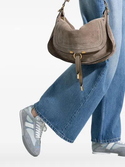 Chloé Kick Sneakers Low Top Mesh Suede Panels In Gray