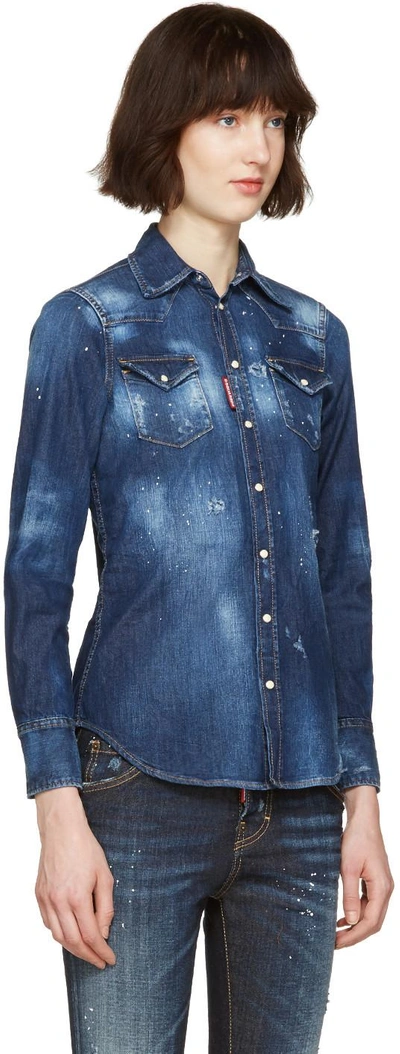 Shop Dsquared2 Blue Denim Western Shirt