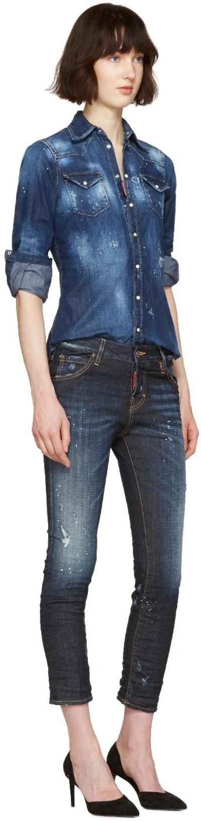 Shop Dsquared2 Blue Denim Western Shirt