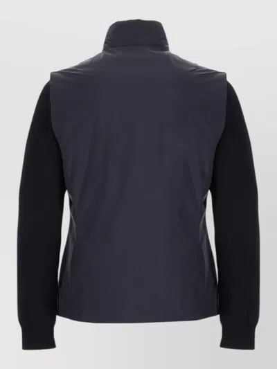 Moorer Navy Blue Solid Mock Collar Jacket In Blue