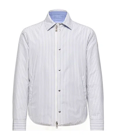 Moncler Cotton Blend Reversible Crescent Down Shirt In Blue