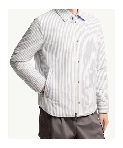 Moncler Cotton Blend Reversible Crescent Down Shirt In Blue