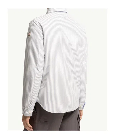 Moncler Cotton Blend Reversible Crescent Down Shirt In Blue