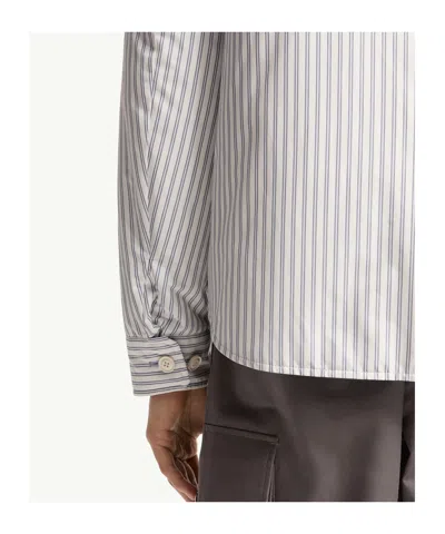 Moncler Cotton Blend Reversible Crescent Down Shirt In Blue