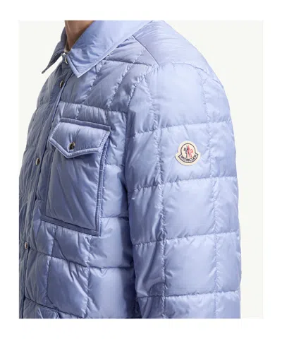 Moncler Cotton Blend Reversible Crescent Down Shirt In Blue