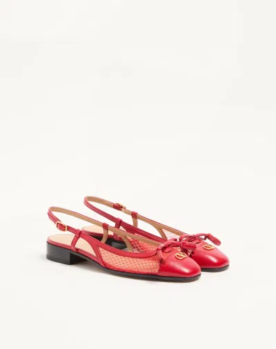 Valentino Garavani Valet Du Roi Slingback Ballerina In Mesh And Kidskin 25mm Woman Rouge Pur 41 In Red