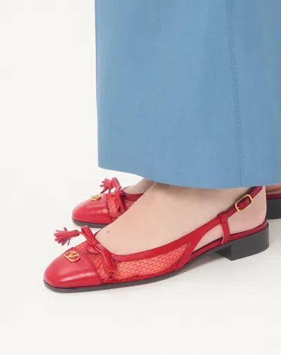 Valentino Garavani Valet Du Roi Slingback Ballerina In Mesh And Kidskin 25mm Woman Rouge Pur 41 In Red