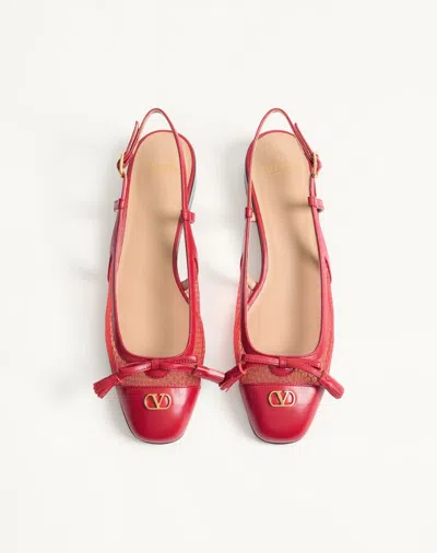 Valentino Garavani Valet Du Roi Slingback Ballerina In Mesh And Kidskin 25mm Woman Rouge Pur 41 In Red
