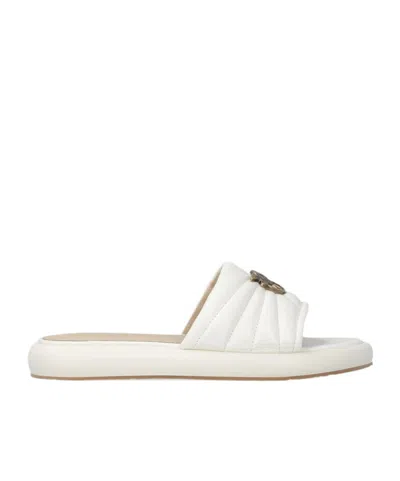 Pinko Fiona White Slides With Chunky Design And Love Birds Logo Plaque In Leather Woman