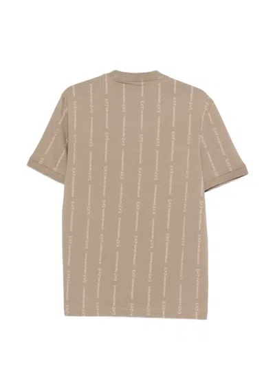 Ea7 Logo-striped T-shirt In Brown