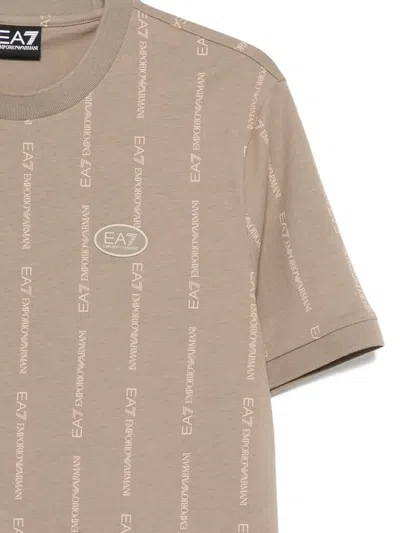 Ea7 Logo-striped T-shirt In Brown