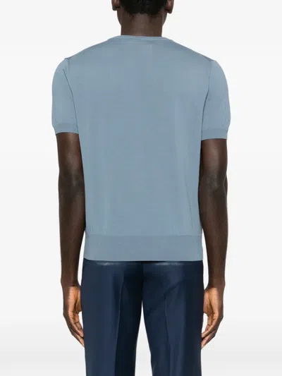 Canali T-shirt Vert Et Blanc En Polycoton In Green