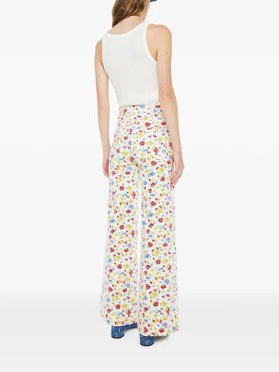 Mother Hustler Roller Patch Pocket Floral-print High-rise Bootcut Jeans In White