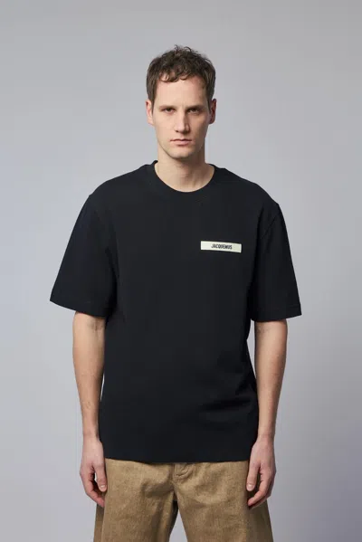 Jacquemus Minimalist Black Short-sleeve Cotton T-shirt With Patch Detail