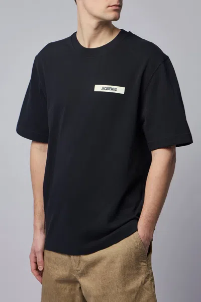 Jacquemus Minimalist Black Short-sleeve Cotton T-shirt With Patch Detail