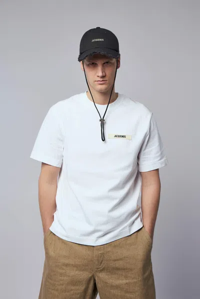 Jacquemus Le T-shirt Gros Grain White T-shirt With Logo Patch On The Front In Cotton Man In White