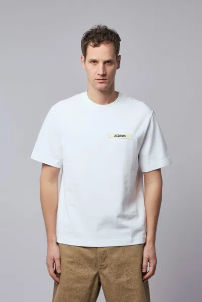 Jacquemus Le T-shirt Gros Grain White T-shirt With Logo Patch On The Front In Cotton Man In White