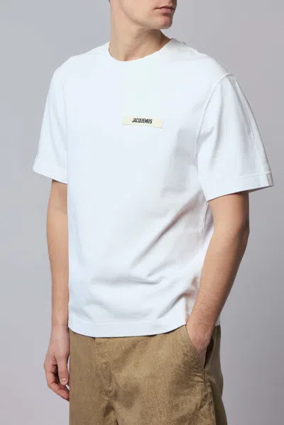 Jacquemus Le T-shirt Gros Grain White T-shirt With Logo Patch On The Front In Cotton Man In White