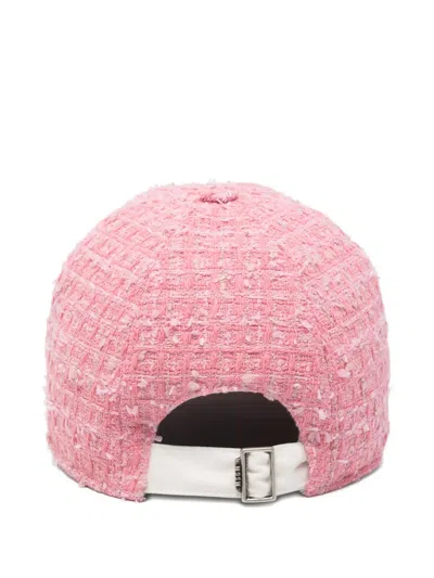 Msgm Logo Tweed Hat In Pink