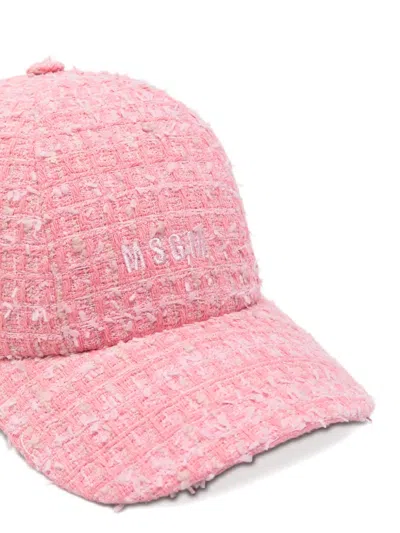 Msgm Logo Tweed Hat In Pink