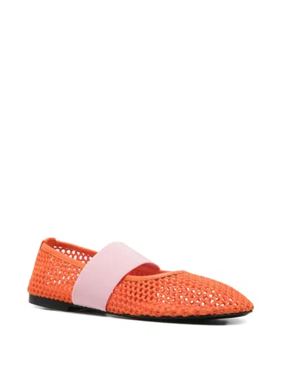 Msgm Net Strap Ballet Flats In Orange