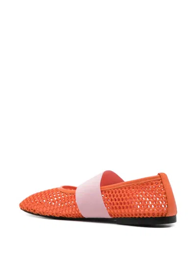 Msgm Net Strap Ballet Flats In Orange