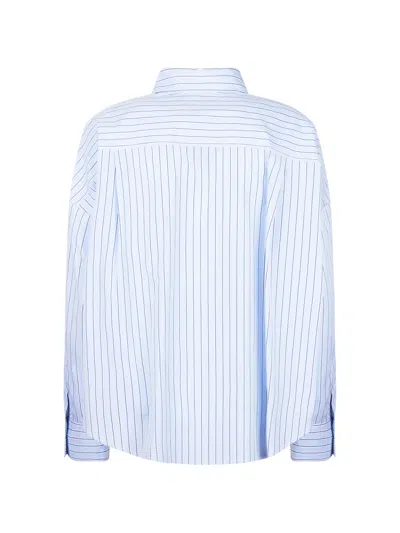 Weekend Max Mara Omens Light Blue Distancedline Oversized Stripe-pattern Cotton Shirt In Blue