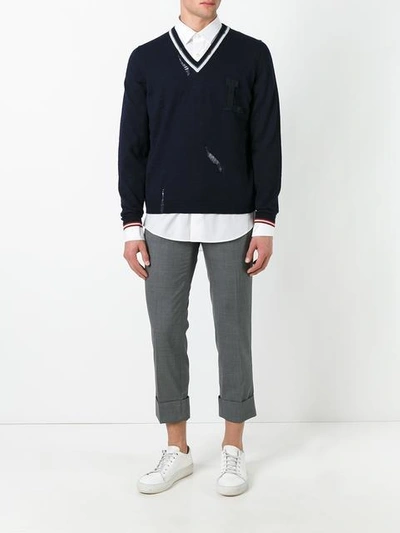 Shop Lanvin Pullover In Distressed-optik In Blue