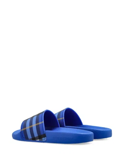 Burberry Checked-pattern Slides In Blue