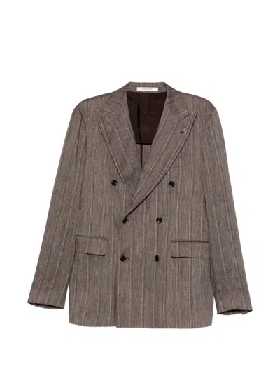 Tagliatore Double-breasted Striped-pattern Suit In Brown