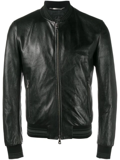 Dolce & Gabbana Black Washed Leather Bomber Jacket