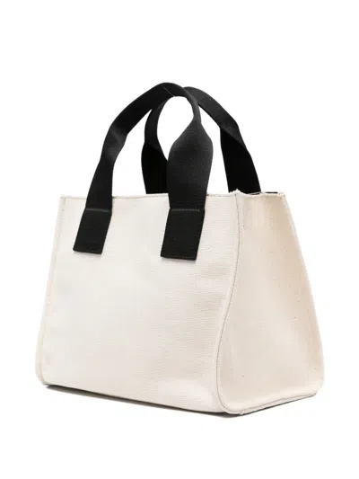 Msgm Small Apple Embroidered Tote Bag In White
