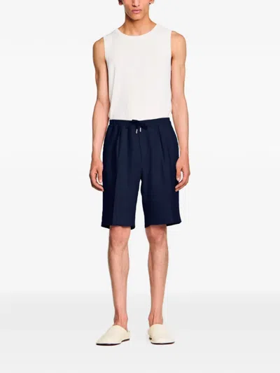 Sandro Drawstring Pleated Shorts In Blue