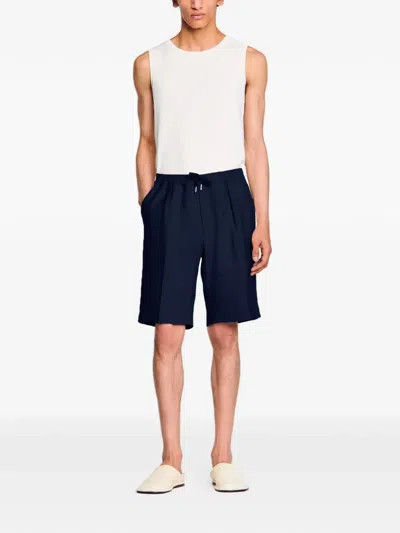 Sandro Drawstring Pleated Shorts In Blue
